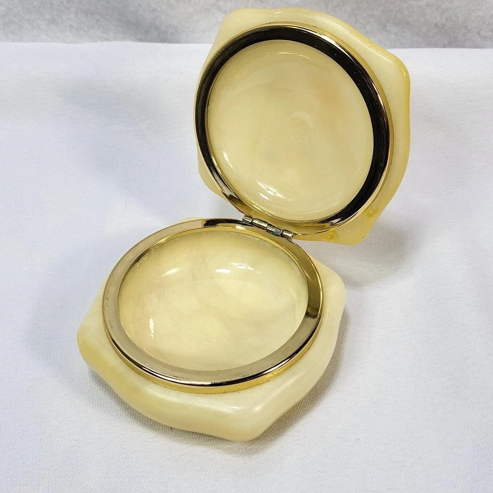 Vintage Hand Painted Porcelain Trinket Box Floral‎ Golden Tone Hinged